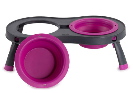 Dexas Double Elevated Feeder Large – Foldable Raised Dog Bowls Stand, Fuchsia, Spacious Design