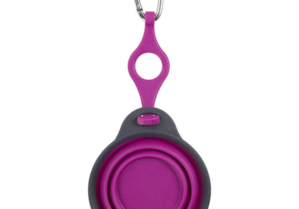 Dexas Collapsible Travel Cup – Compact Silicone Design with Integrated Bottle Holder, Fuchsia