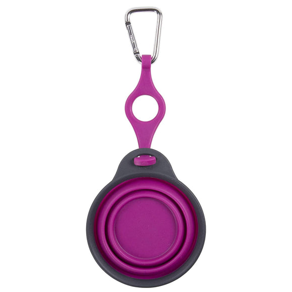 Dexas Collapsible Travel Cup – Compact Silicone Design with Integrated Bottle Holder, Fuchsia