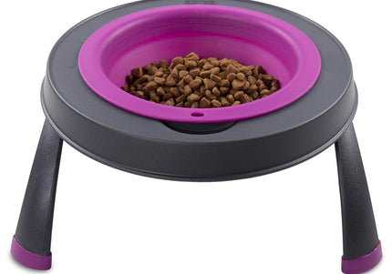 Dexas Popware Collapsible Raised Feeder 946ml – Foldable Elevated Dog Bowl, Fuchsia, Space-Saving Design