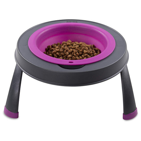 Dexas Popware Collapsible Raised Feeder 946ml – Foldable Elevated Dog Bowl, Fuchsia, Space-Saving Design