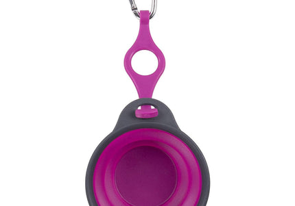 Dexas Collapsible Travel Cup – Compact Silicone Design with Integrated Bottle Holder, Fuchsia