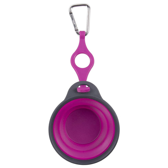 Dexas Collapsible Travel Cup – Compact Silicone Design with Integrated Bottle Holder, Fuchsia