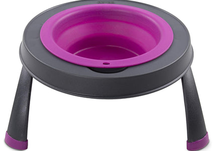 Dexas Popware Collapsible Raised Feeder 355ml – Foldable Elevated Bowl, Space-Saving Fuchsia Design