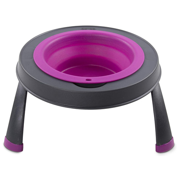Dexas Popware Collapsible Raised Feeder 355ml – Foldable Elevated Bowl, Space-Saving Fuchsia Design
