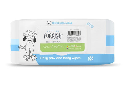 Furrish Spring Waters Bath Wipes – Delicate Fresh Scent, Cleans Paws and Fur, 100 Pack