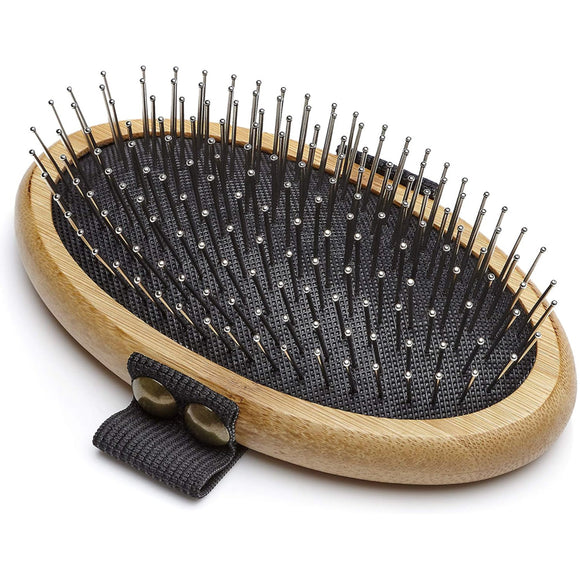 Mikki Bamboo Ball Pin Palm Brush – Large Bamboo Body, Metal Pins, Elastic Band Design
