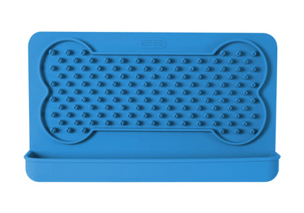 Dexas Snack & Distract Silicone Licking Mat with Pocket – Horizontal Blue, Calming Design