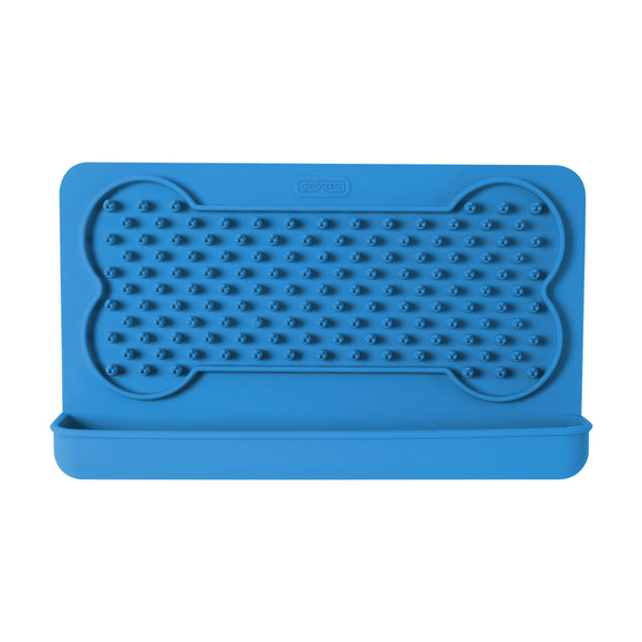 Dexas Snack & Distract Silicone Licking Mat with Pocket – Horizontal Blue, Calming Design