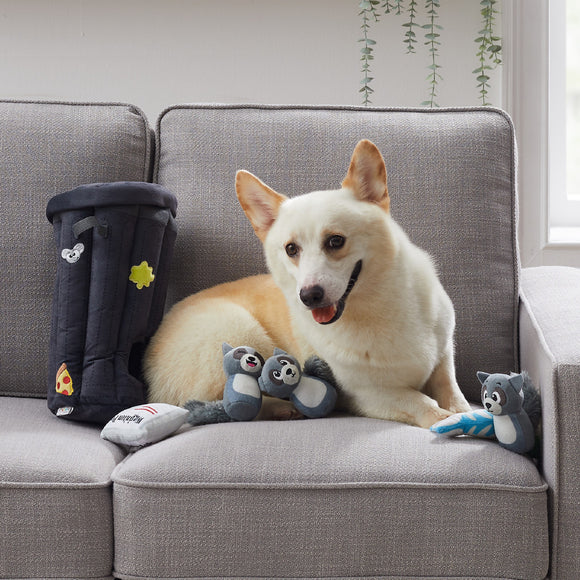 Outward Hound Hide A Raccoon Plush Puzzle Toy – Interactive Dumpster Design, Soft and Durable