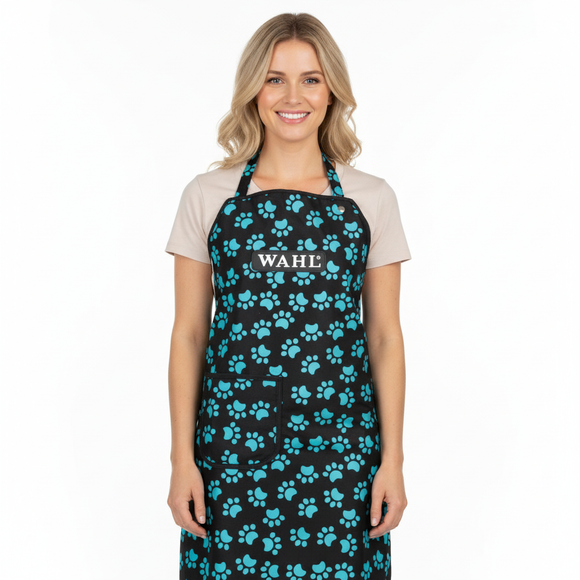 Wahl Paw Apron – Black Grooming Apron with Blue Paw Print Design, Lightweight and Durable