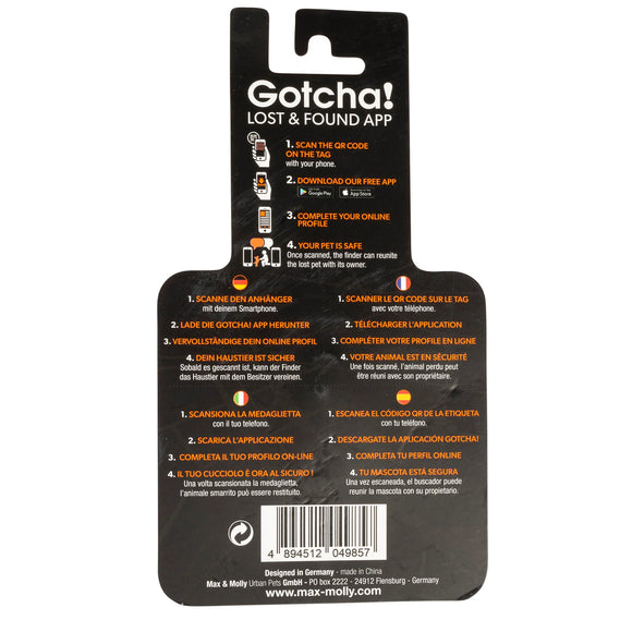 Max&Molly Gotcha! Lost & Found Collar Tag – Smart Pet ID with Owner Contact Feature