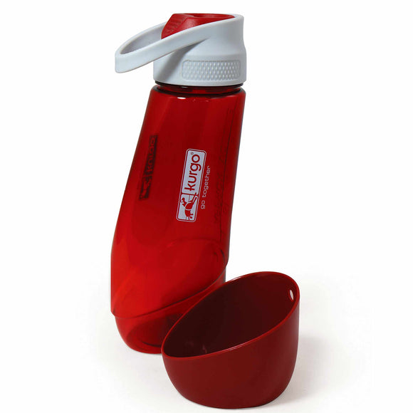 Kurgo Gourd Water Bottle 750ml – BPA-Free Red Bottle with Detachable Drinking Bowl