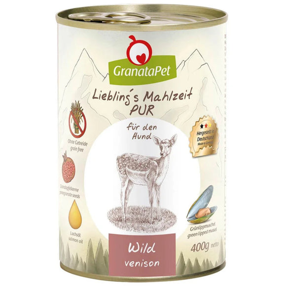 GranataPet Venison Pur Wet Food – Grain-Free Monoprotein Game Recipe, 400g Can