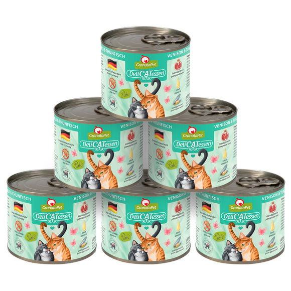 GranataPet DeliCatessen Venison & Tuna – Grain-Free Wet Cat Food, Venison and Tuna, 6x200g
