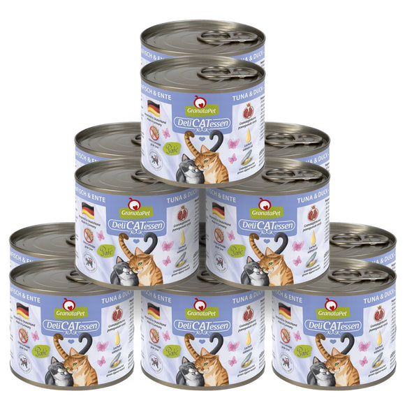 GranataPet DeliCatessen Tuna & Duck Wet Cat Food – Grain-Free, 12 x 200g Cans