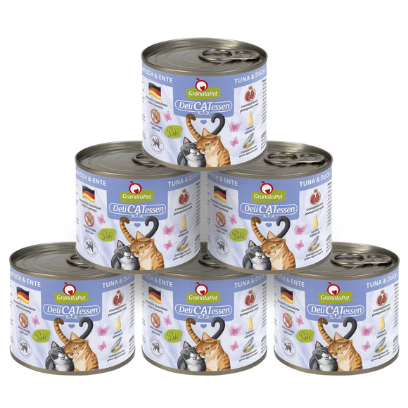 GranataPet DeliCatessen Tuna & Duck Wet Cat Food – Grain-Free, 6 x 200g Cans