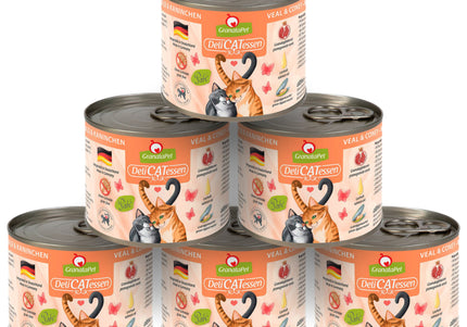 GranataPet DeliCatessen Veal & Coney Wet Cat Food – Grain-Free Veal and Rabbit, 6x200g Cans