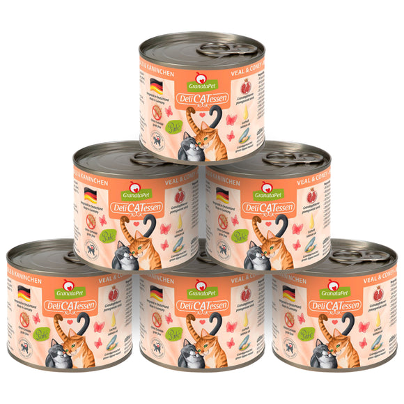 GranataPet DeliCatessen Veal & Coney Wet Cat Food – Grain-Free Veal and Rabbit, 6x200g Cans