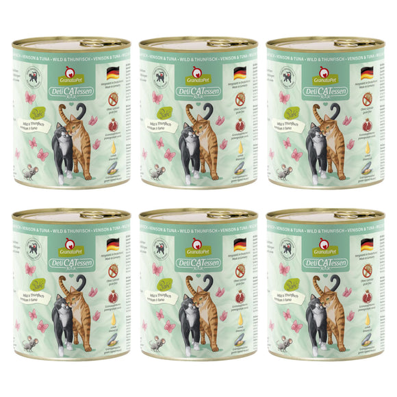 GranataPet DeliCatessen Venison & Tuna – Grain-Free Wet Cat Food, High-Protein, 6x800g Cans