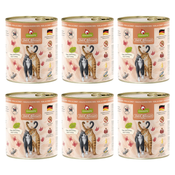 GranataPet DeliCatessen Veal & Coney Wet Cat Food – Grain-Free Veal and Rabbit, 6 x 800g Cans