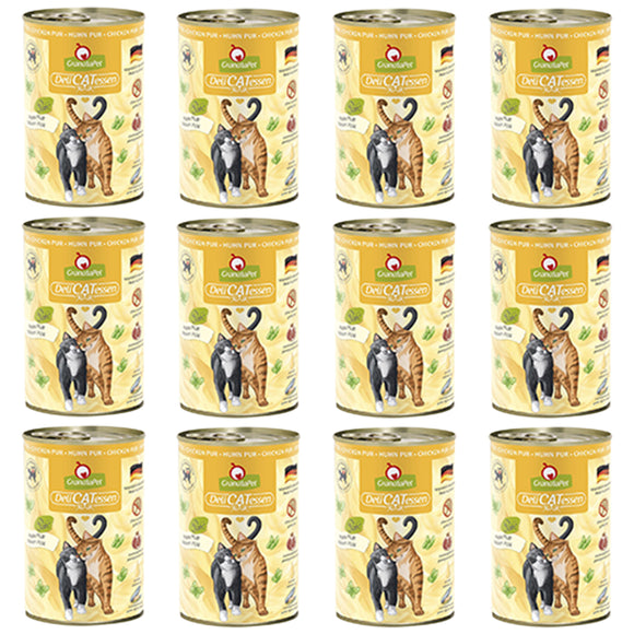 GranataPet DeliCatessen Chicken Pur – Grain-Free Wet Cat Food, Tender Chicken, 12x400g Cans
