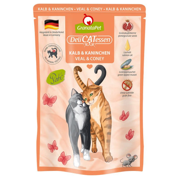GranataPet DeliCatessen Veal & Coney – Grain-Free Wet Cat Food with Veal and Rabbit, 85g Pouch