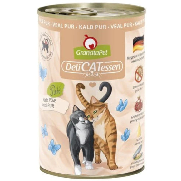 GranataPet DeliCatessen Veal Pur – Grain-Free Wet Cat Food, Tender Veal Recipe, 400g Can