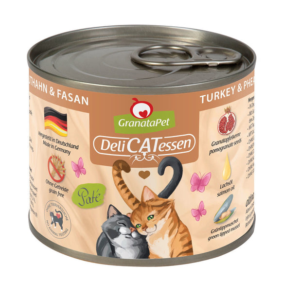 GranataPet DeliCatessen Wet Cat Food – Grain-Free Turkey and Pheasant Recipe, 200g Can