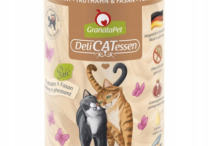 GranataPet DeliCatessen Wet Cat Food – Grain-Free Turkey and Pheasant Recipe, 400g Can