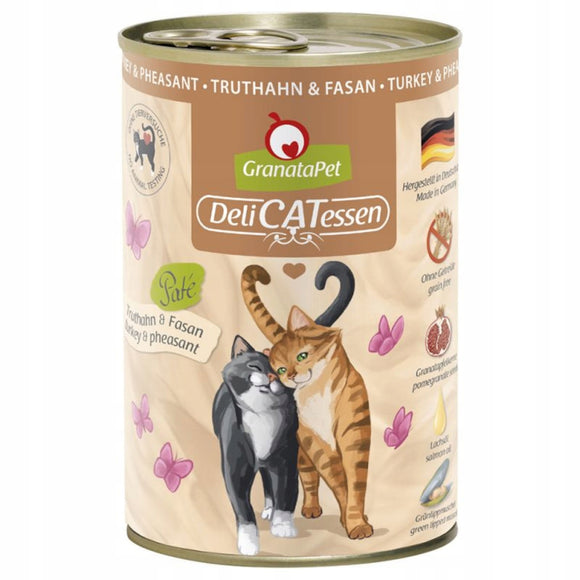 GranataPet DeliCatessen Wet Cat Food – Grain-Free Turkey and Pheasant Recipe, 400g Can