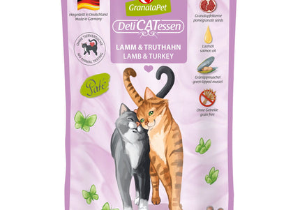 GranataPet DeliCatessen Lamb & Turkey Grain-Free Wet Cat Food – 24 x 85g Pouches