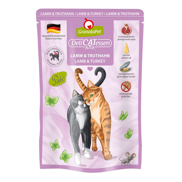 GranataPet DeliCatessen Lamb & Turkey – Grain-Free Wet Cat Food Pouches, 85g, Premium Protein Blend