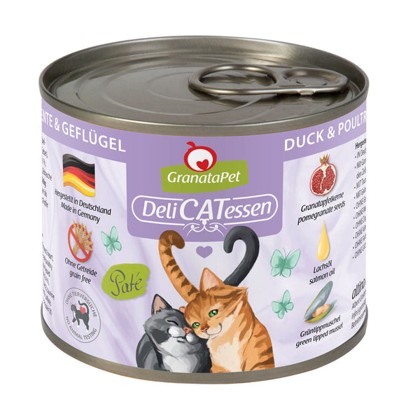 GranataPet DeliCatessen Duck & Poultry Wet Cat Food – Grain-Free, 12 x 200g Cans