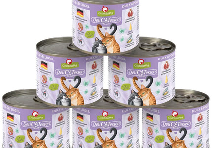 GranataPet DeliCatessen Duck & Poultry Wet Cat Food – Grain-Free, 6 x 200g Cans