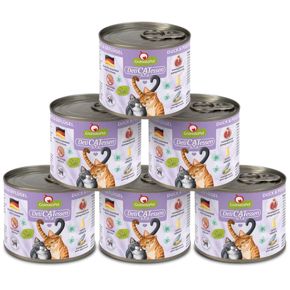GranataPet DeliCatessen Duck & Poultry Wet Cat Food – Grain-Free, 6 x 200g Cans