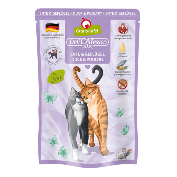 GranataPet DeliCatessen Duck & Poultry Wet Food – Grain-Free Recipe, 12x85g Pouches