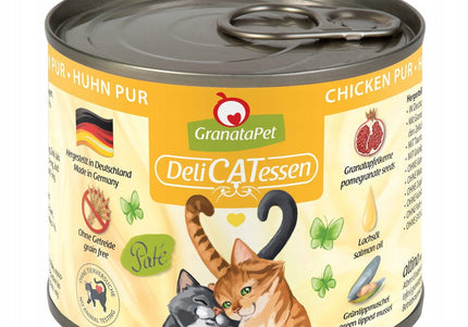 GranataPet DeliCatessen Chicken Pur – Grain-Free Wet Cat Food, 200g Can