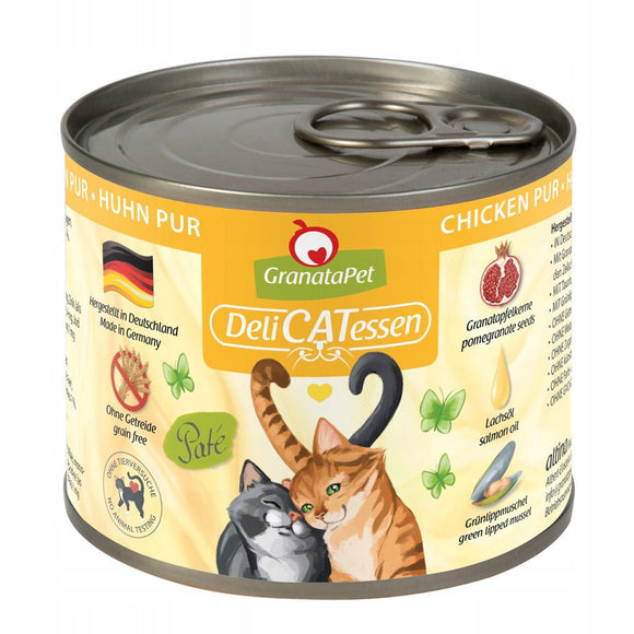 GranataPet DeliCatessen Chicken Pur – Grain-Free Wet Cat Food, 200g Can