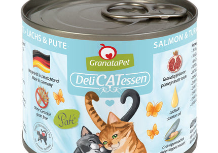 GranataPet DeliCatessen Salmon & Turkey – Grain-Free Wet Cat Food, 200g Can