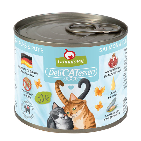GranataPet DeliCatessen Salmon & Turkey – Grain-Free Wet Cat Food, 200g Can