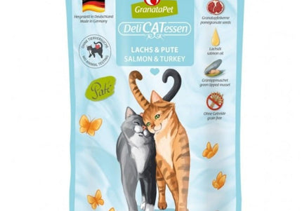 GranataPet DeliCatessen Salmon & Turkey – Grain-Free Wet Cat Food Pouches, 85g, Premium Protein Blend