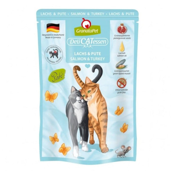 GranataPet DeliCatessen Salmon & Turkey Wet Food – Grain-Free Pouches, 24 x 85g