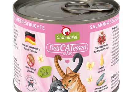 GranataPet DeliCatessen Salmon & Seafood Wet Cat Food – Grain-Free, 200g Can