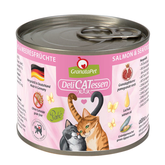 GranataPet DeliCatessen Salmon & Seafood Wet Cat Food – Grain-Free, 200g Can