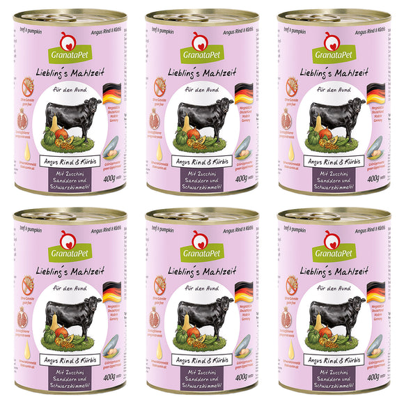 GranataPet Angus Beef & Pumpkin Wet Food – Grain-Free Mono-Protein Recipe, 6x400g Cans