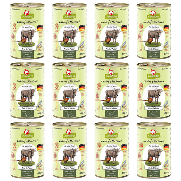 GranataPet Beef & Pheasant Grain-Free Wet Dog Food – High Protein, 12 x 400g Cans