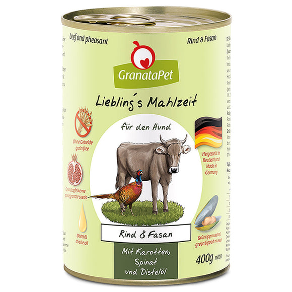 GranataPet Beef and Pheasant Grain-Free Wet Food – Premium Protein-Rich Recipe, 400g Can