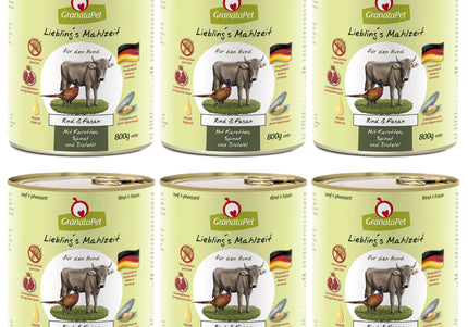 GranataPet Beef and Pheasant Grain-Free Wet Dog Food – High Protein, 6 x 800g Cans