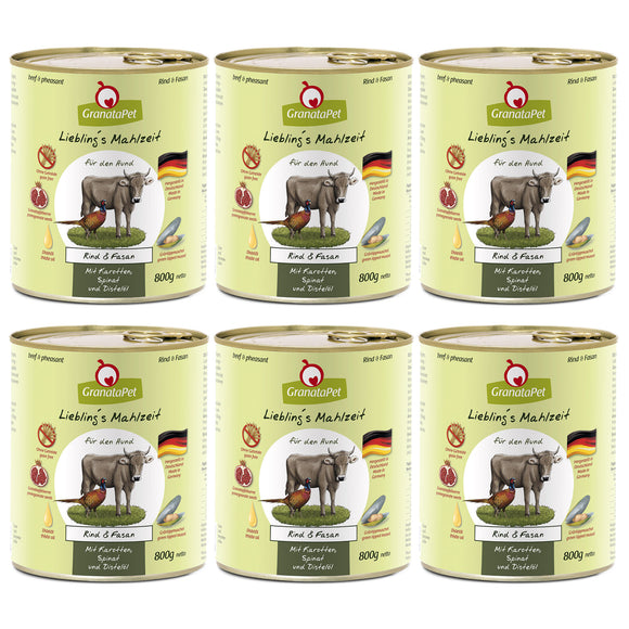 GranataPet Beef and Pheasant Grain-Free Wet Dog Food – High Protein, 6 x 800g Cans